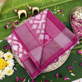Vriksham Handwoven Pochampally Pink Diamond Motifs in Rose & Blush Tones Ikkat Silk-Cotton Saree-VS4732